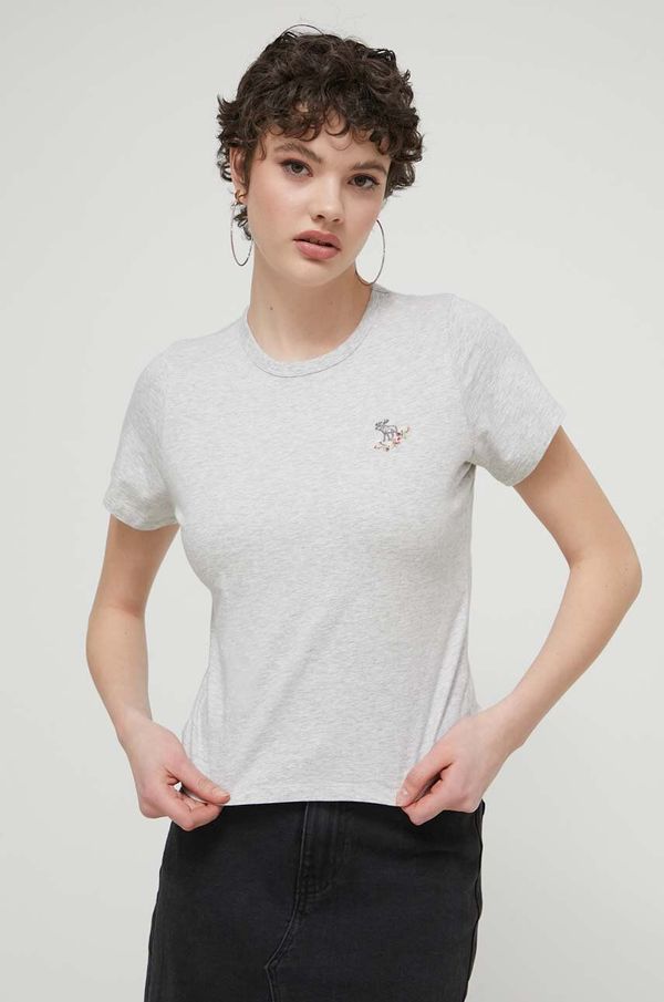 Abercrombie & Fitch Bombažna kratka majica Abercrombie & Fitch ženski, siva barva