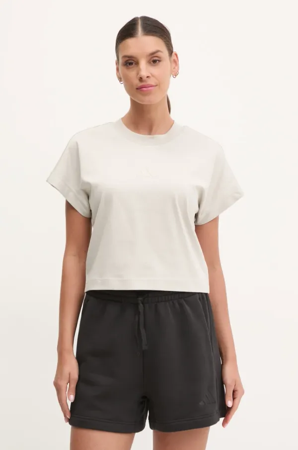 adidas Bombažna kratka majica adidas ALL SZN ženska, bež barva, JJ1241