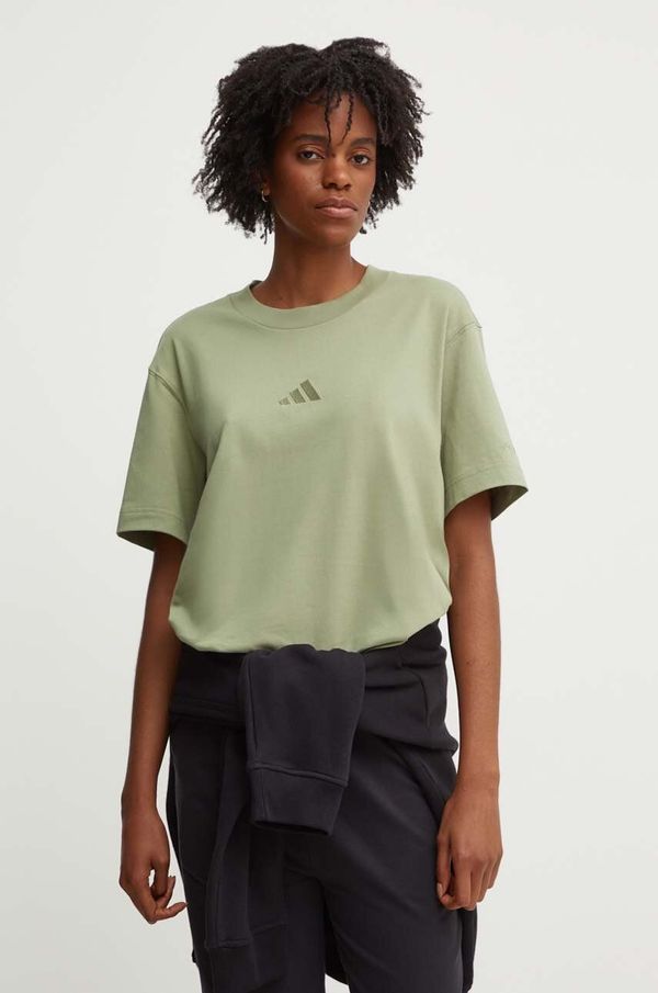adidas Bombažna kratka majica adidas All SZN ženska, zelena barva, JF8771