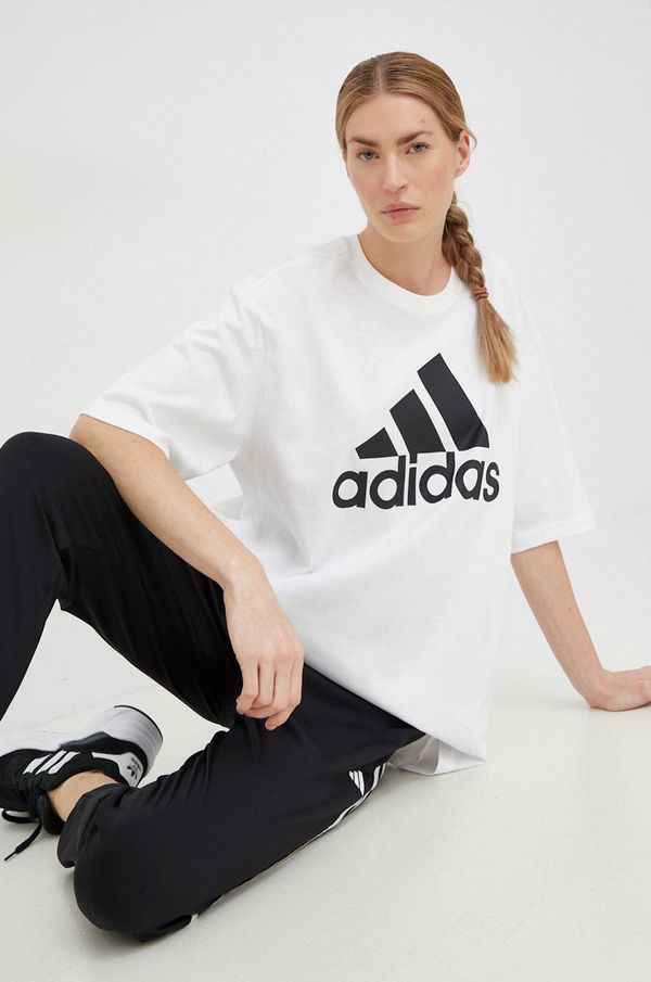 adidas Bombažna kratka majica adidas bela barva