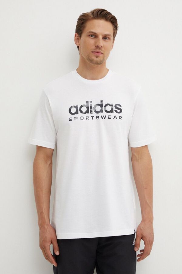 adidas Bombažna kratka majica adidas Camo moška, bela barva, IW2674