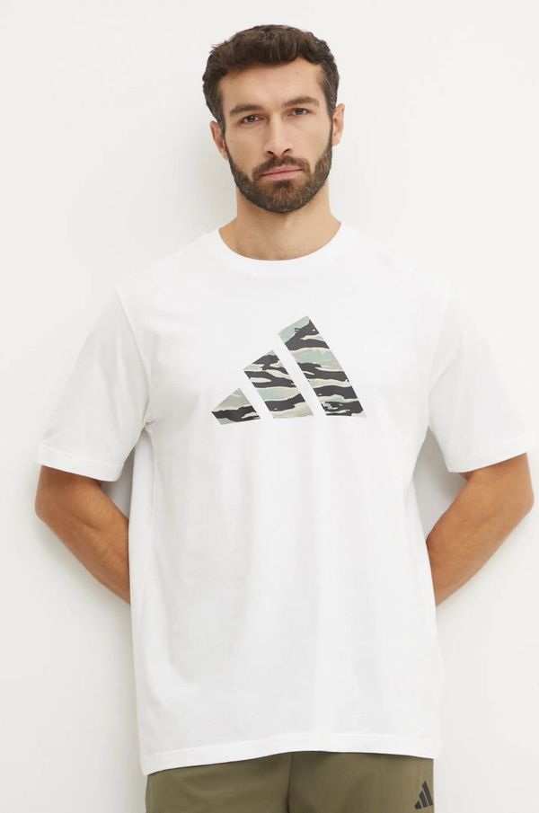 adidas Bombažna kratka majica adidas Camo moška, bež barva, JI6770