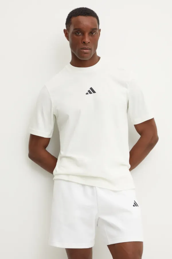 adidas Bombažna kratka majica adidas City Escape moški, bež barva, JF3327