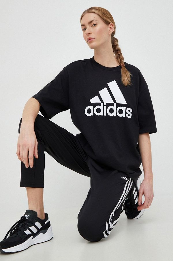 adidas Bombažna kratka majica adidas črna barva