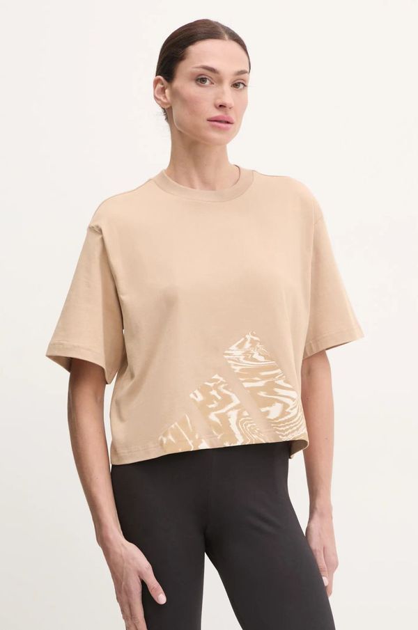 adidas Bombažna kratka majica adidas Essentials Animal ženska, bež barva, JM1745