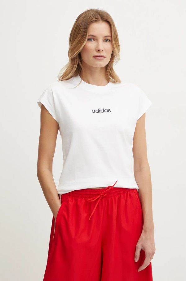 adidas Bombažna kratka majica adidas Essentials Linear ženska, bež barva, JC8239