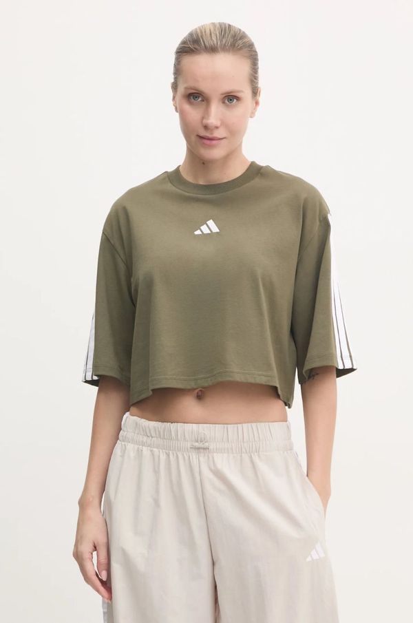 adidas Bombažna kratka majica adidas Essentials ženska, zelena barva, JE1199