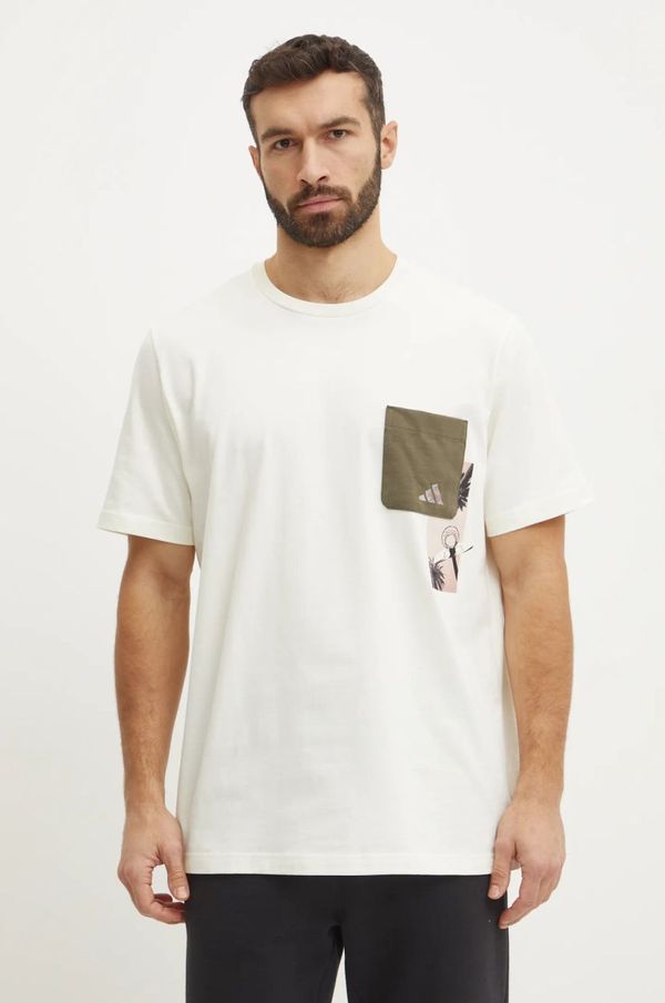 adidas Bombažna kratka majica adidas M T LENS PKT T moška, bež barva, JJ3928