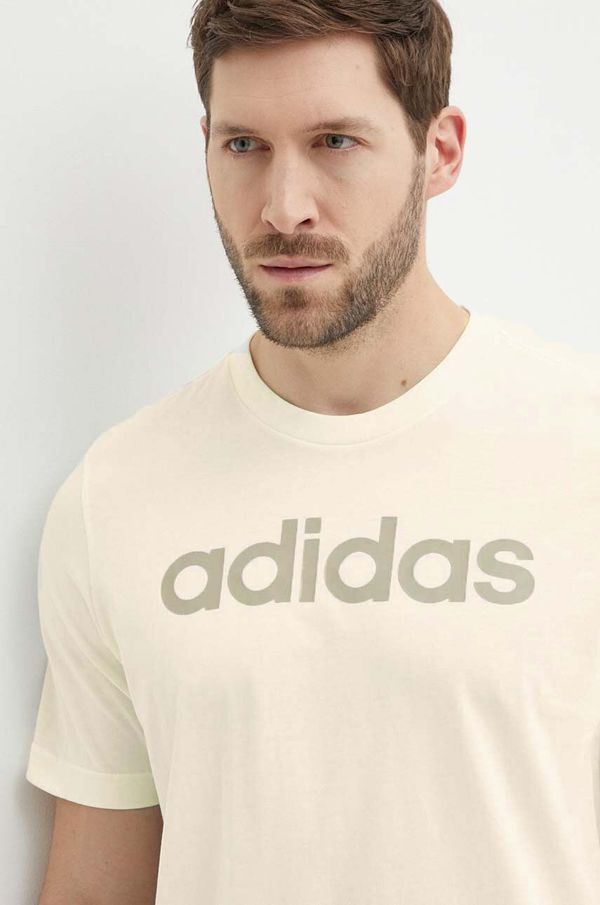 adidas Bombažna kratka majica adidas moška, bež barva, IS1345