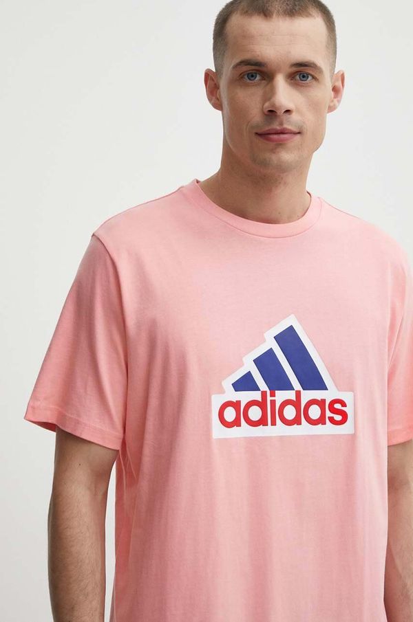 adidas Bombažna kratka majica adidas moška, roza barva, IS8342