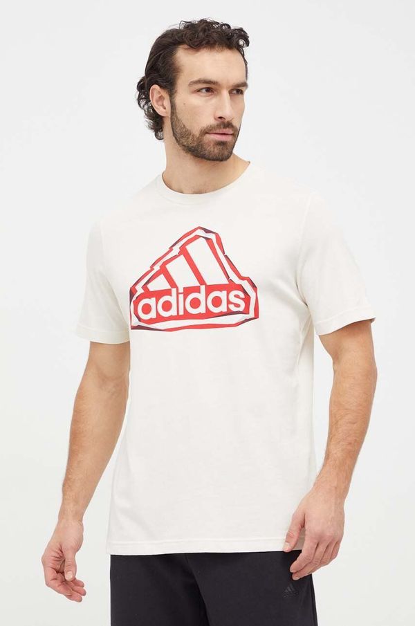 adidas Bombažna kratka majica adidas moški, bež barva