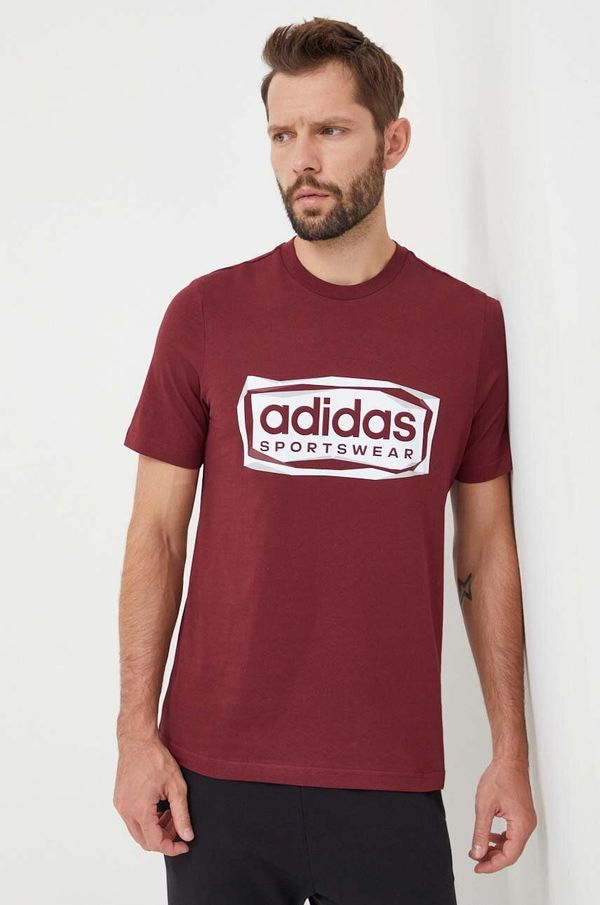 adidas Bombažna kratka majica adidas moški, bordo barva