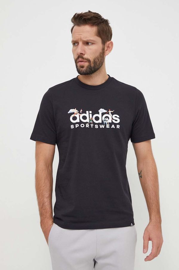 adidas Bombažna kratka majica adidas moški, črna barva