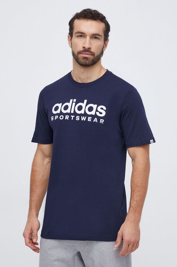 adidas Bombažna kratka majica adidas moški, mornarsko modra barva