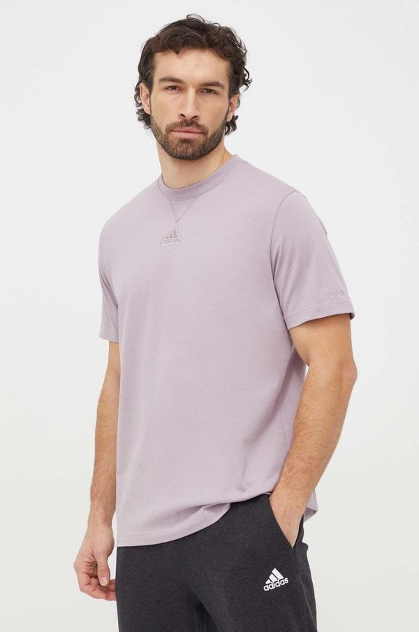 adidas Bombažna kratka majica adidas moški, vijolična barva