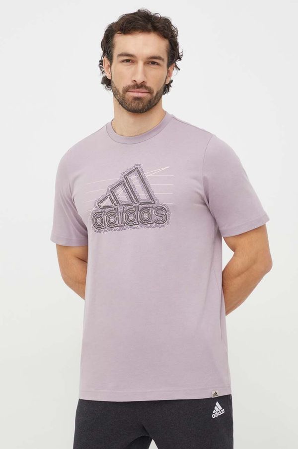 adidas Bombažna kratka majica adidas moški, vijolična barva