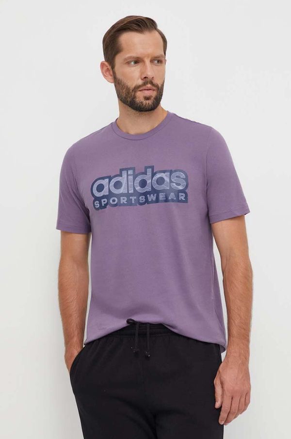 adidas Bombažna kratka majica adidas moški, vijolična barva