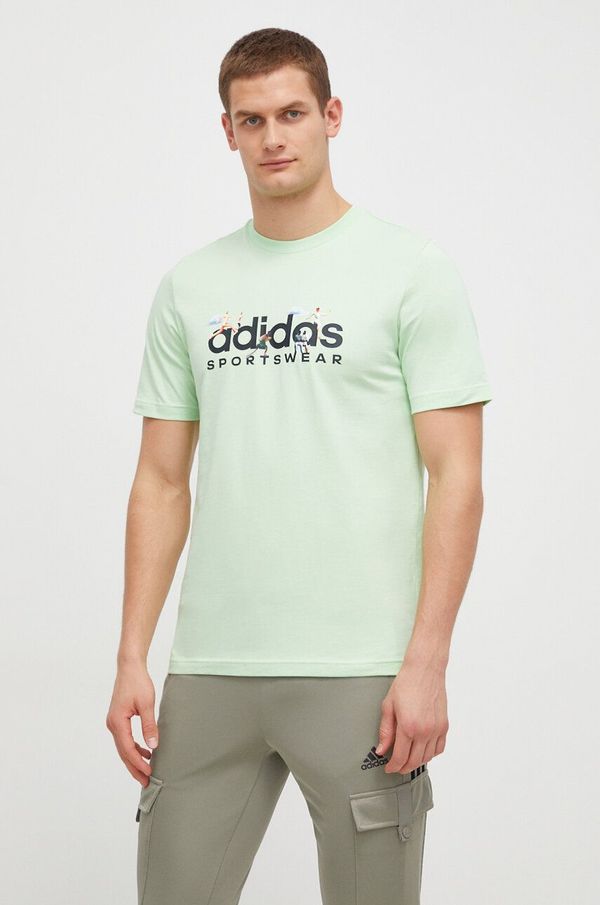 adidas Bombažna kratka majica adidas moški, zelena barva