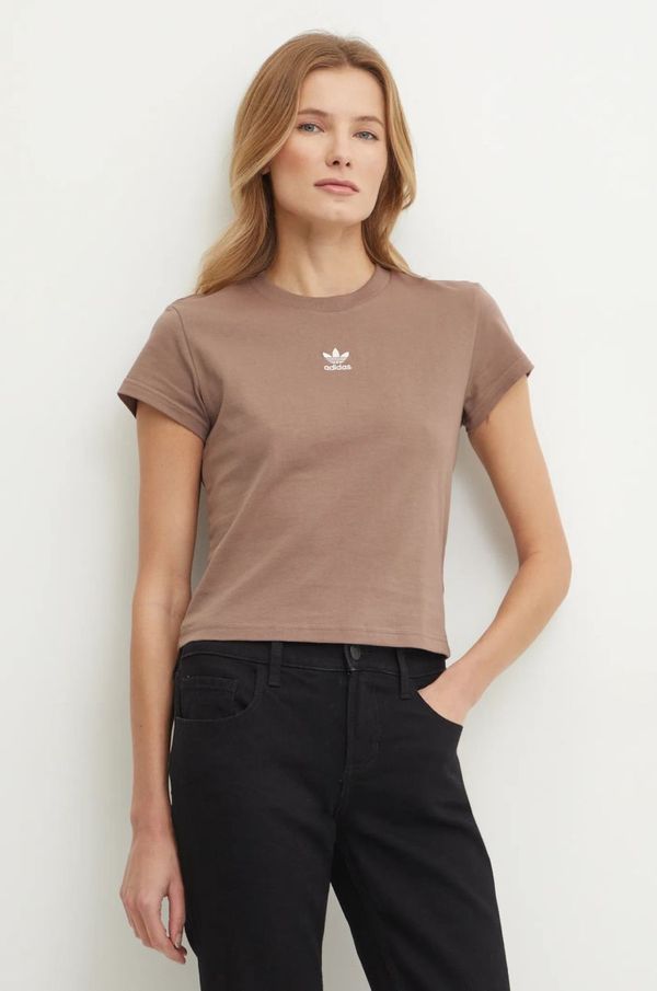 adidas Originals Bombažna kratka majica adidas Originals Essential ženska, bež barva, JC8972