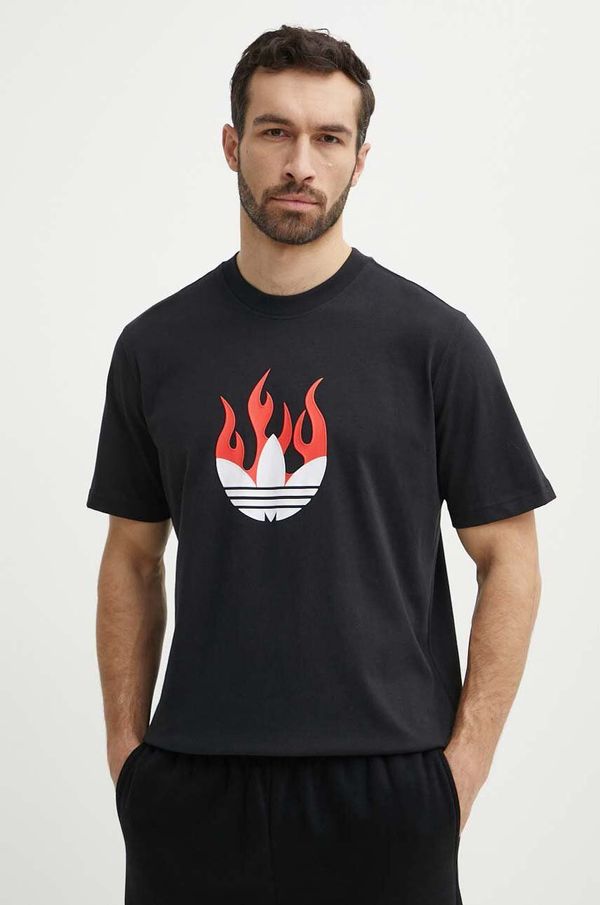 adidas Originals Bombažna kratka majica adidas Originals Flames moška, črna barva, IS0178