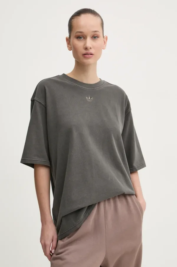 adidas Originals Bombažna kratka majica adidas Originals GRAPHIC TEE ženska, siva barva, JI5729