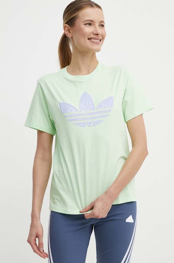 adidas Originals Bombažna kratka majica adidas Originals ženska, zelena barva, IU2374