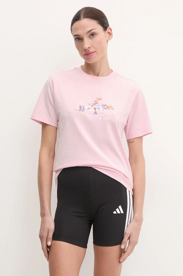 adidas Bombažna kratka majica adidas W Elem Flrl Tee ženska, roza barva, JP0114
