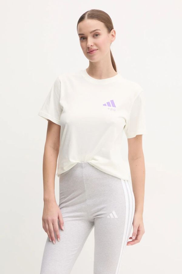 adidas Bombažna kratka majica adidas W L VERB TEE ženska, bež barva, JN9072