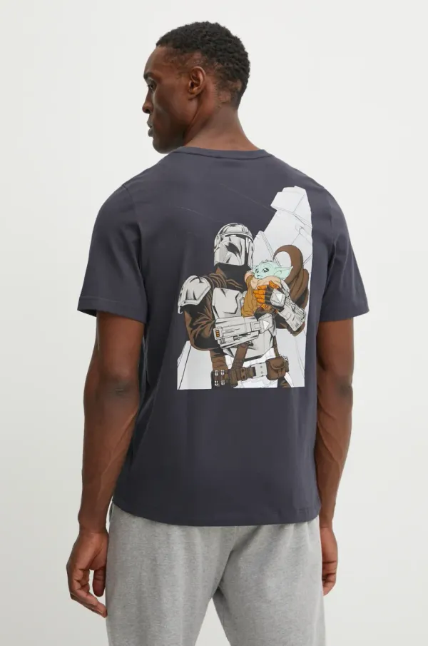 adidas Bombažna kratka majica adidas x Mandalorian moška, siva barva, JI5716