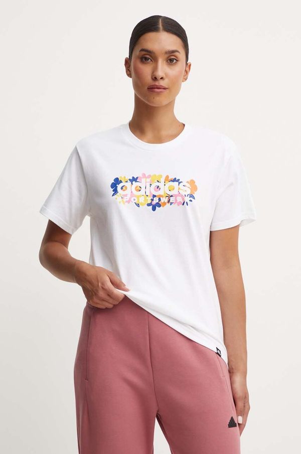 adidas Bombažna kratka majica adidas ženska, bela barva, IW5157