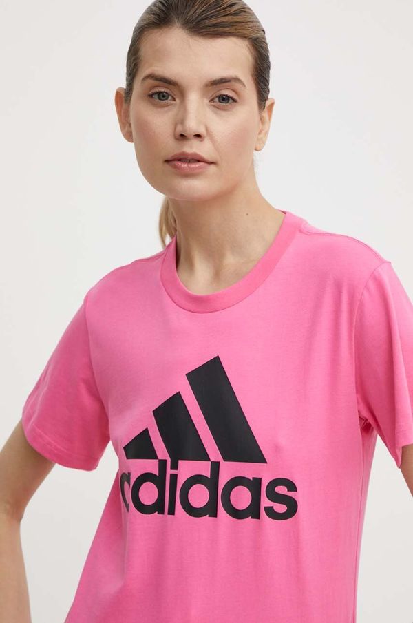 adidas Bombažna kratka majica adidas ženska, roza barva, IR5413