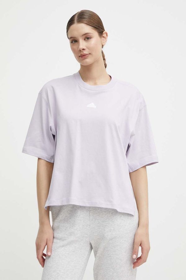 adidas Bombažna kratka majica adidas ženska, vijolična barva, IS0877