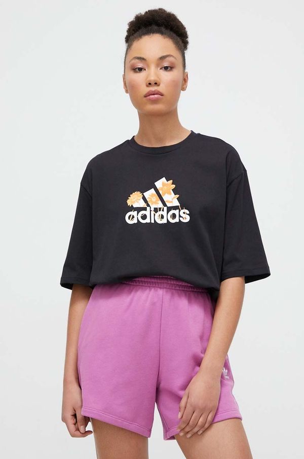 adidas Bombažna kratka majica adidas ženski, črna barva