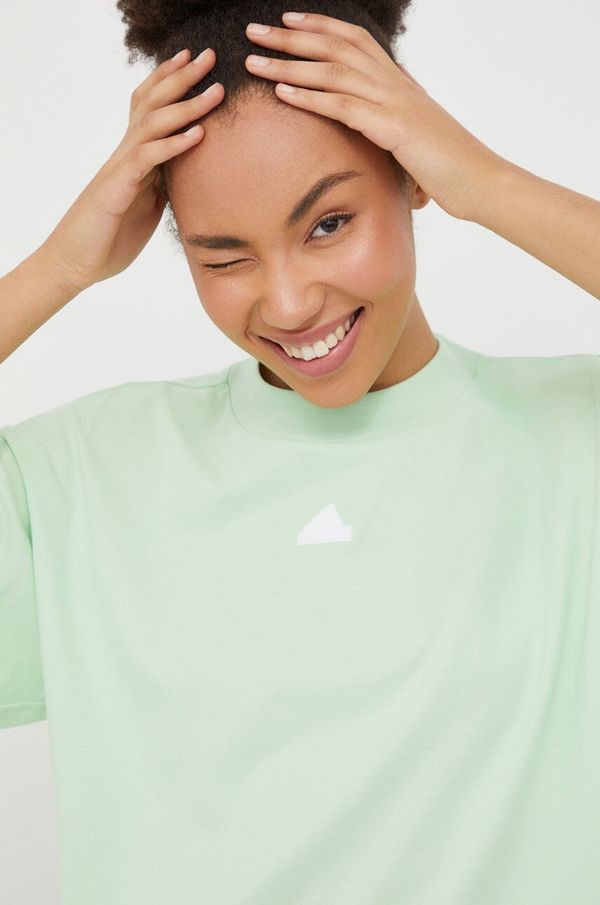adidas Bombažna kratka majica adidas ženski, zelena barva