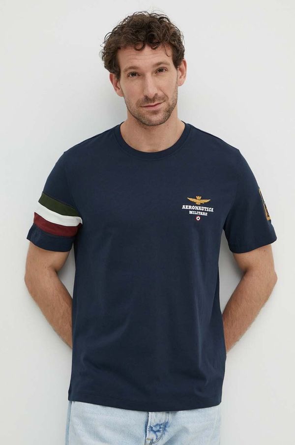Aeronautica Militare Bombažna kratka majica Aeronautica Militare moška, mornarsko modra barva, TS2230J592