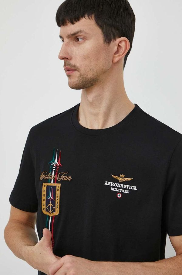 Aeronautica Militare Bombažna kratka majica Aeronautica Militare moški, črna barva
