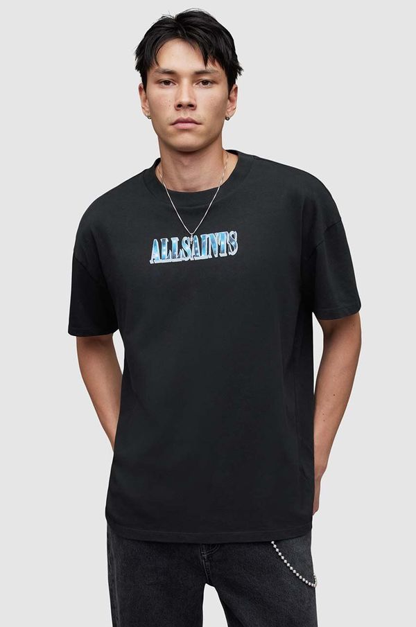 AllSaints Bombažna kratka majica AllSaints Quasar moška, črna barva