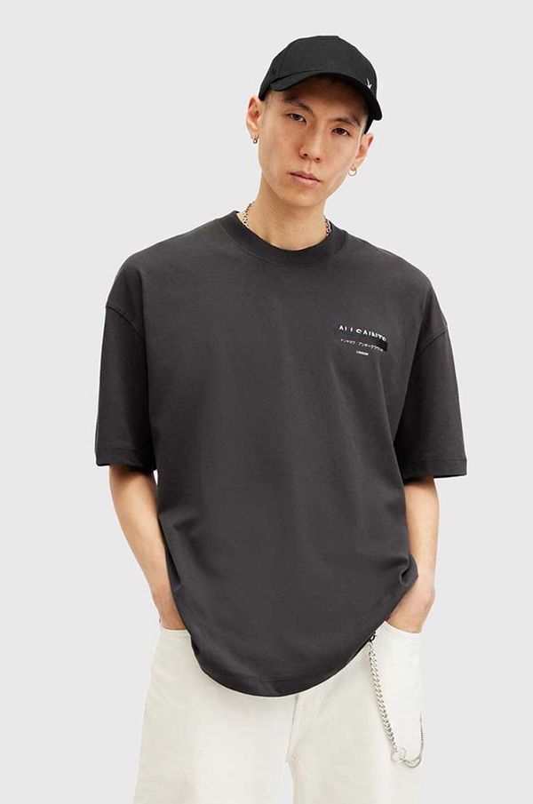 AllSaints Bombažna kratka majica AllSaints REDACT SS CREW moška, črna barva, M002PC