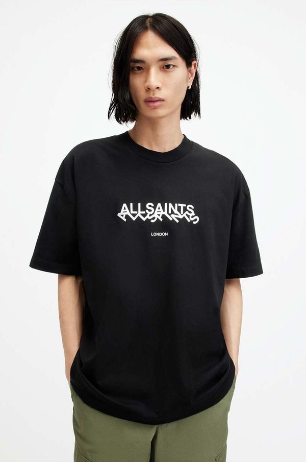 AllSaints Bombažna kratka majica AllSaints SLANTED SS CREW moška, črna barva, M025PA