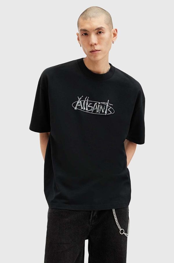 AllSaints Bombažna kratka majica AllSaints STERNUM SS CREW črna barva, M040PB