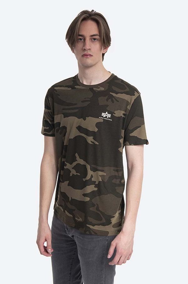 Alpha Industries Bombažna kratka majica Alpha Industries Backprint T Camo zelena barva