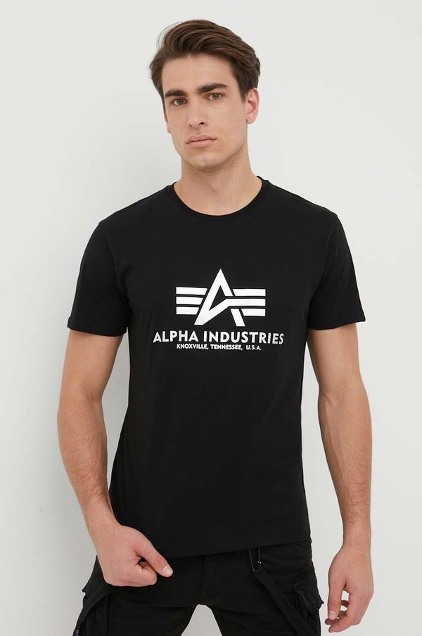 Alpha Industries Bombažna kratka majica Alpha Industries Basic T-Shirt Foil Print črna barva, 100501FP.530