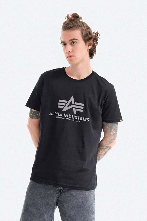 Alpha Industries Bombažna kratka majica Alpha Industries črna barva