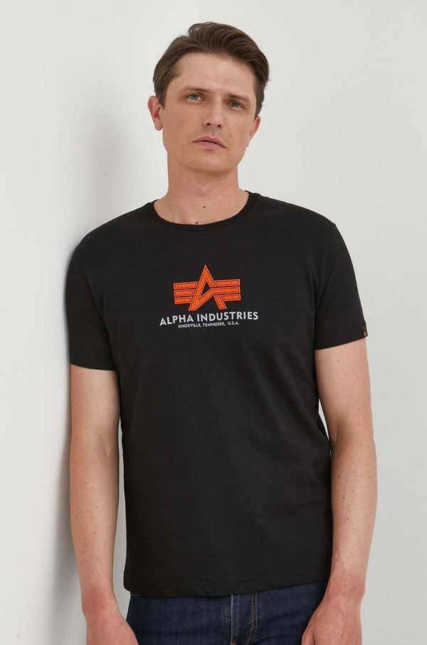 Alpha Industries Bombažna kratka majica Alpha Industries črna barva