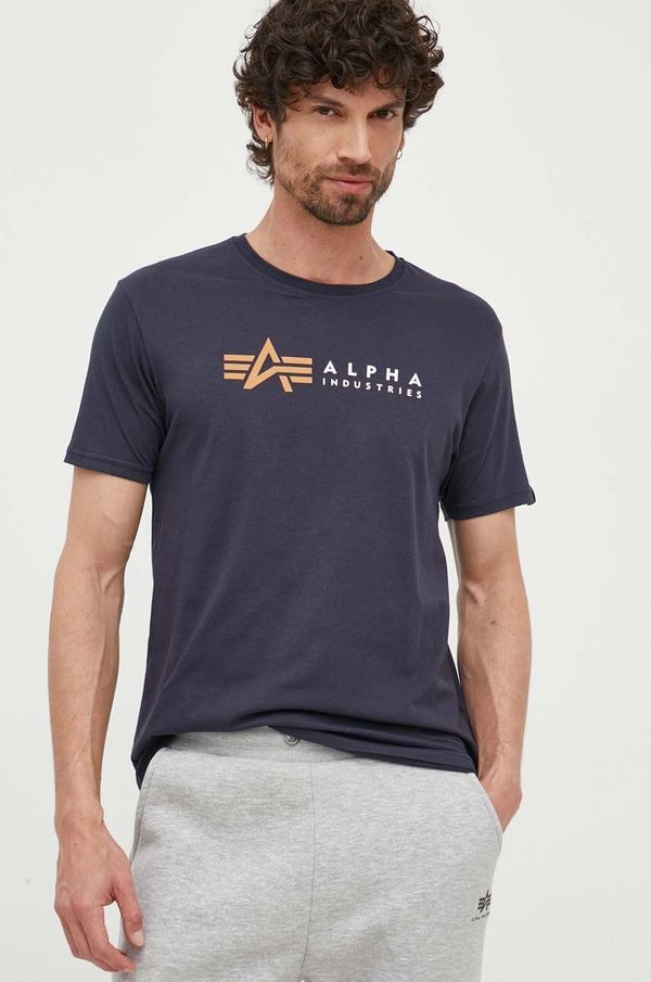 Alpha Industries Bombažna kratka majica Alpha Industries Koszulka Alpha Industries Alpha Label T 118502 07 mornarsko modra barva