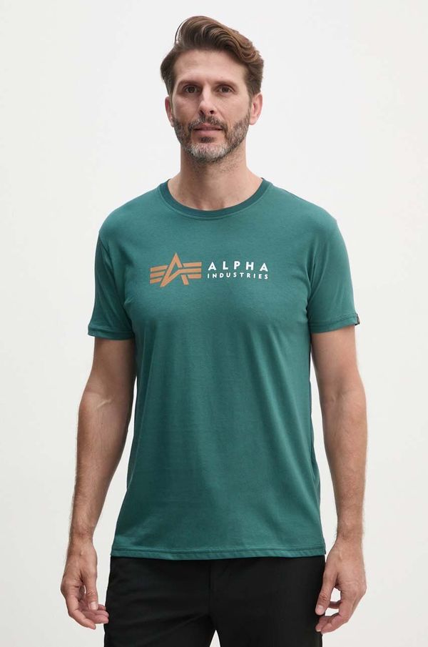 Alpha Industries Bombažna kratka majica Alpha Industries Label moška, zelena barva, 118502