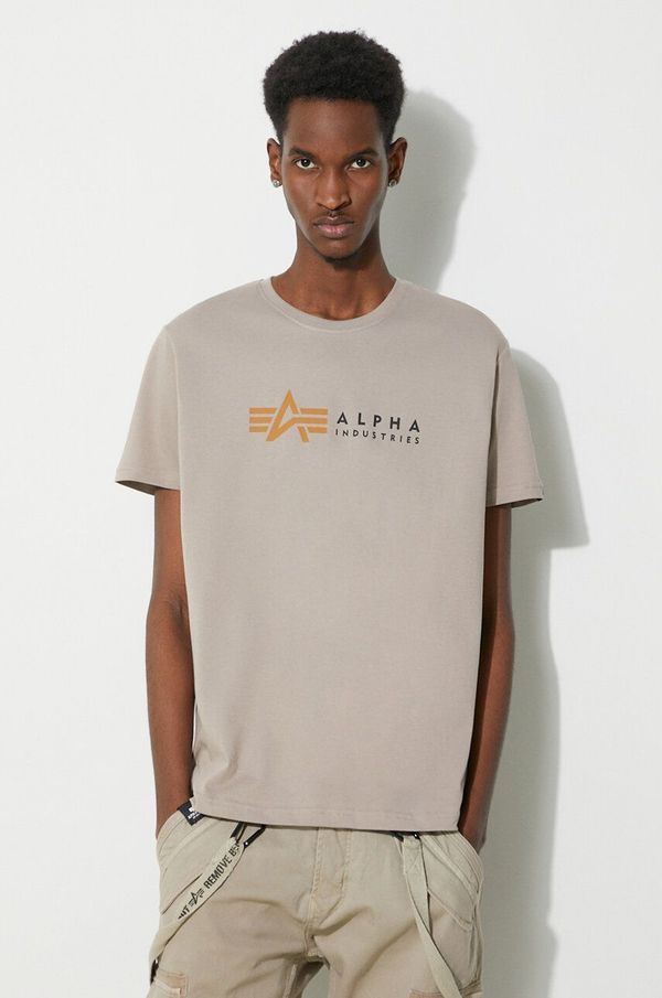 Alpha Industries Bombažna kratka majica Alpha Industries Label moški, bež barva, 118502