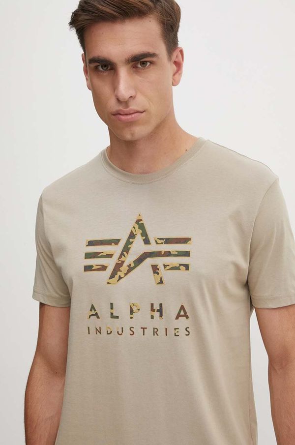 Alpha Industries Bombažna kratka majica Alpha Industries moška, bež barva, 146506