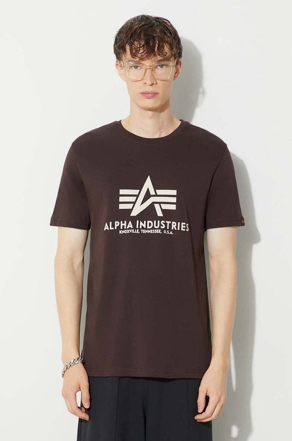 Alpha Industries Bombažna kratka majica Alpha Industries moški, rjava barva