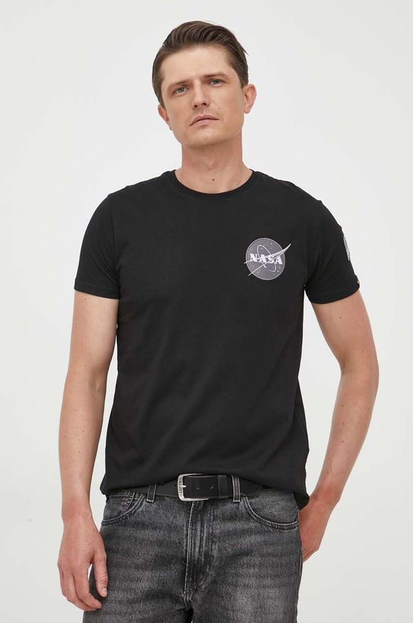 Alpha Industries Bombažna kratka majica Alpha Industries Space Shuttle T črna barva, 176507.03